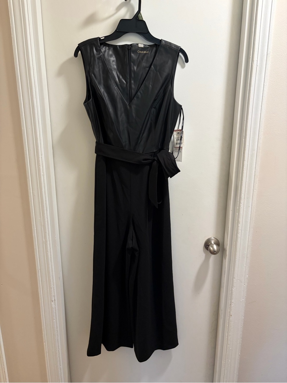 Calvin Klein Black Faux-Leather Panel Wide-Leg Jumpsuit